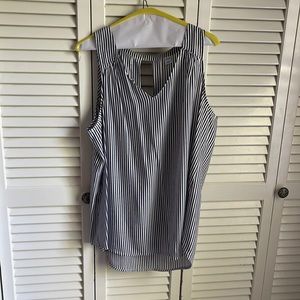 Old Navy Sleeveless Blouse, Blue & White Striped, Large